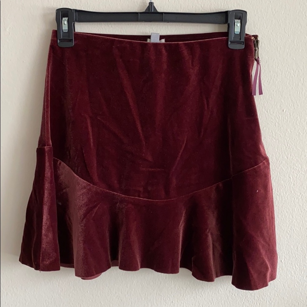 Burgundy Urban Outfitters velvet mini skirt